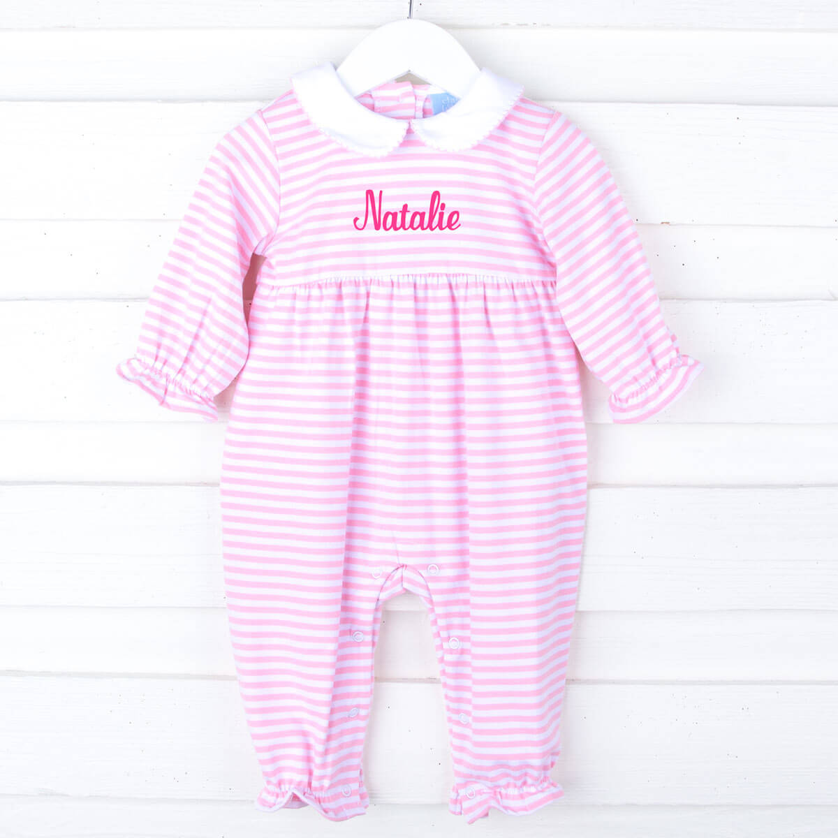 Pink Stripe Ruffle Romper