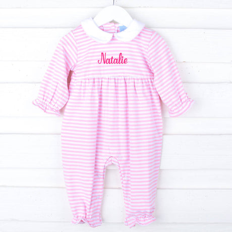 Pink Stripe Ruffle Romper