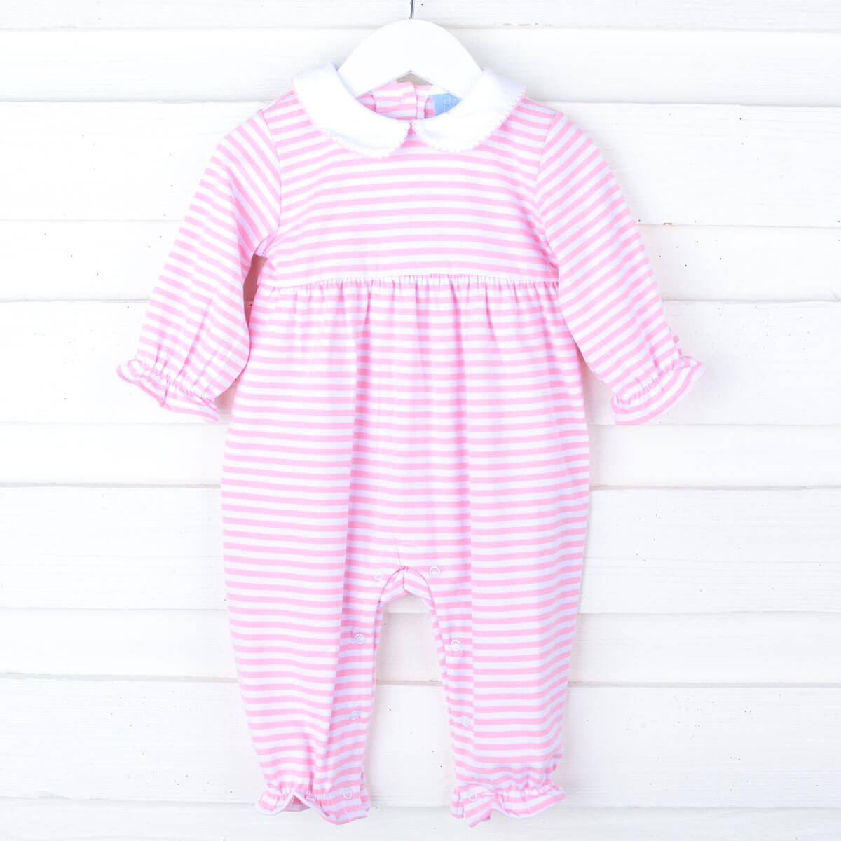 Pink Stripe Ruffle Romper