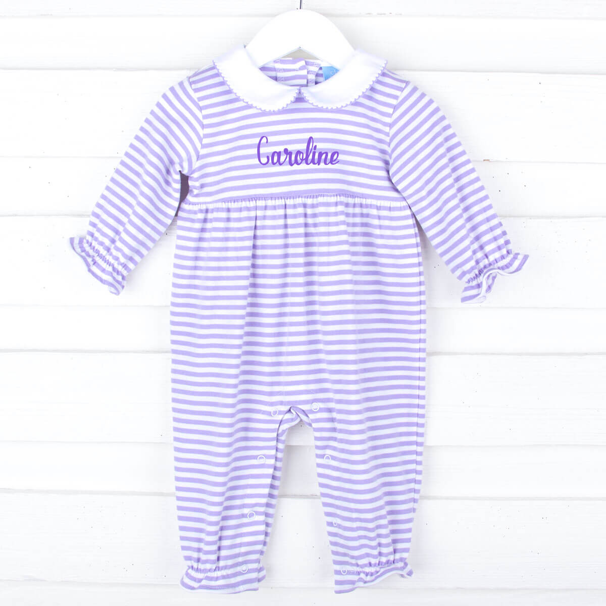 Purple Stripe Ruffle Romper