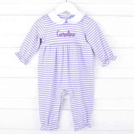 Purple Stripe Ruffle Romper