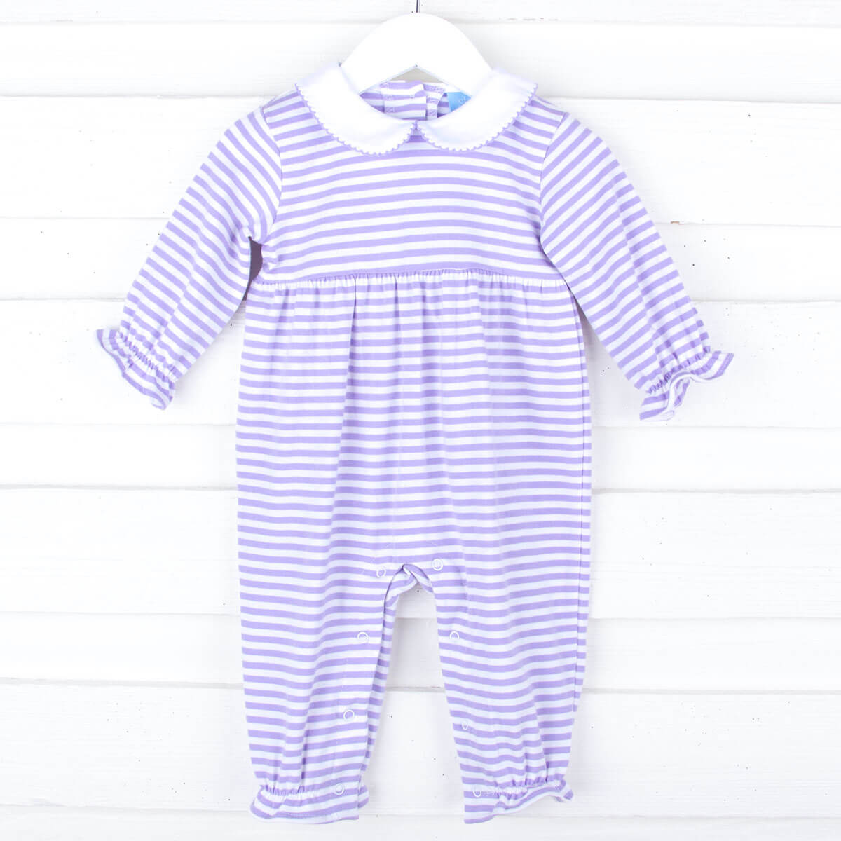 Purple Stripe Ruffle Romper