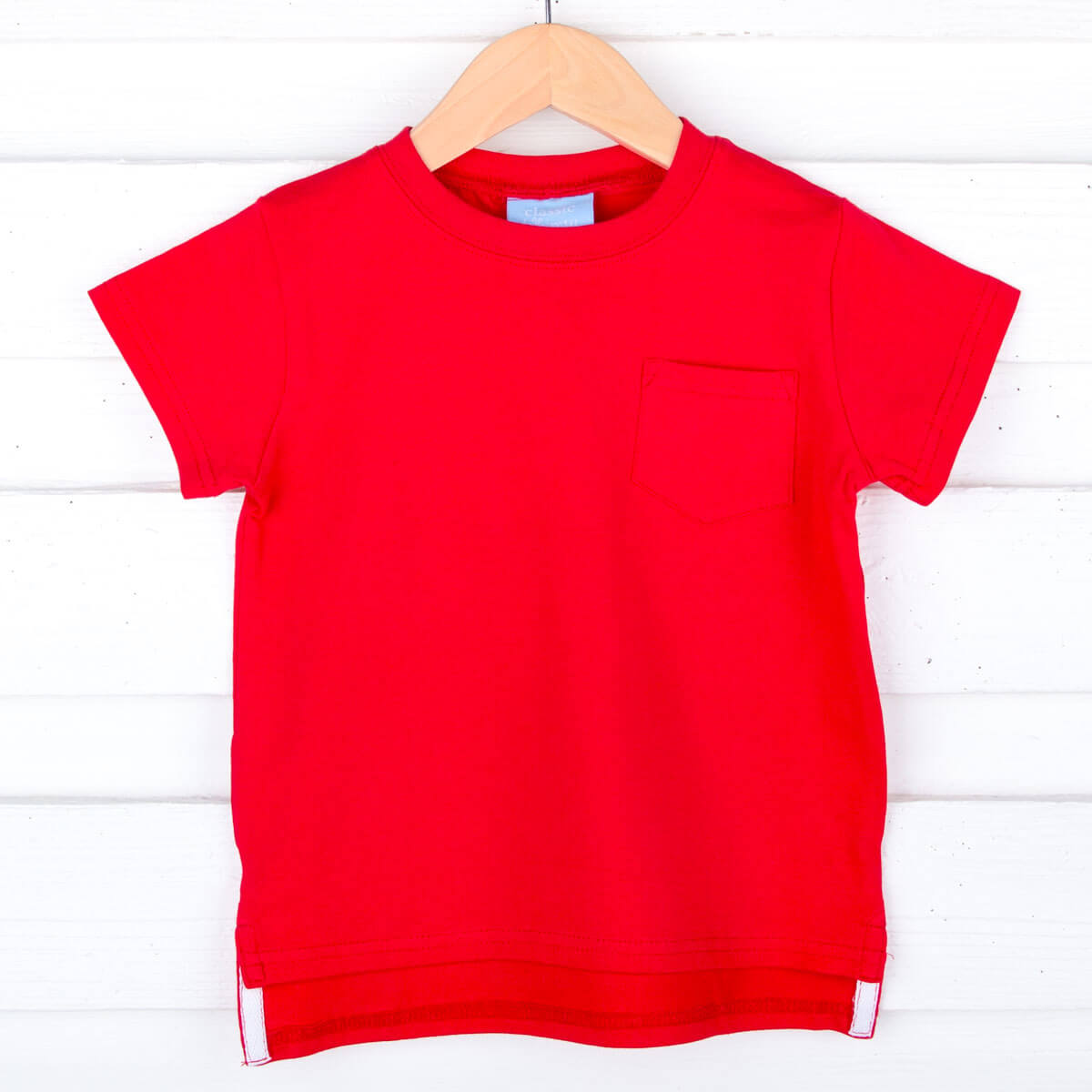 Red Solid Short Sleeve Pocket Shirt