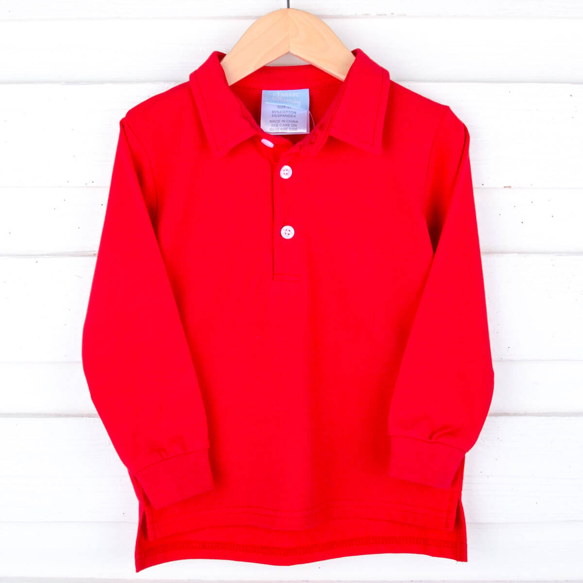 Red Long Sleeve Pique Polo Shirt