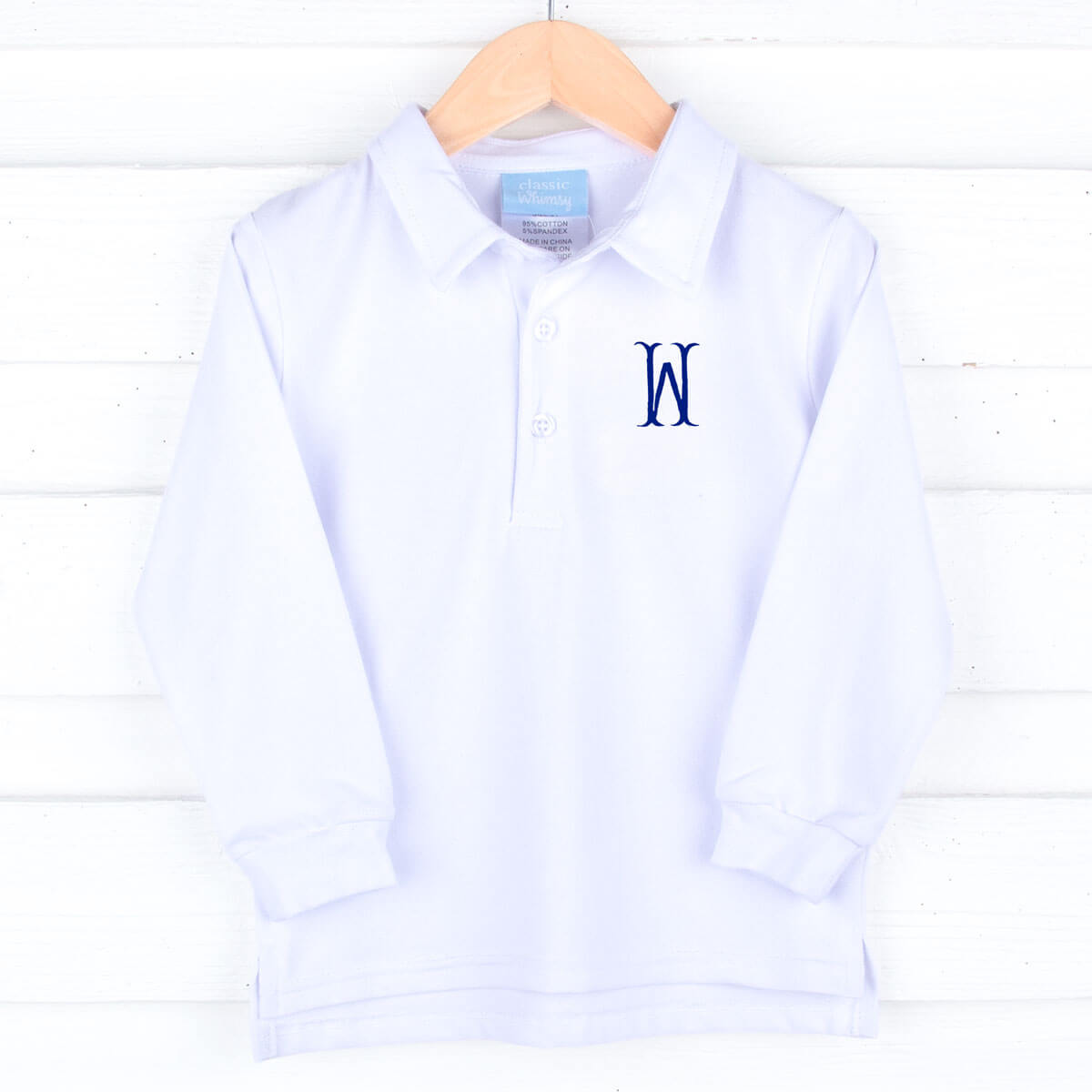 White Long Sleeve Pique Polo Shirt