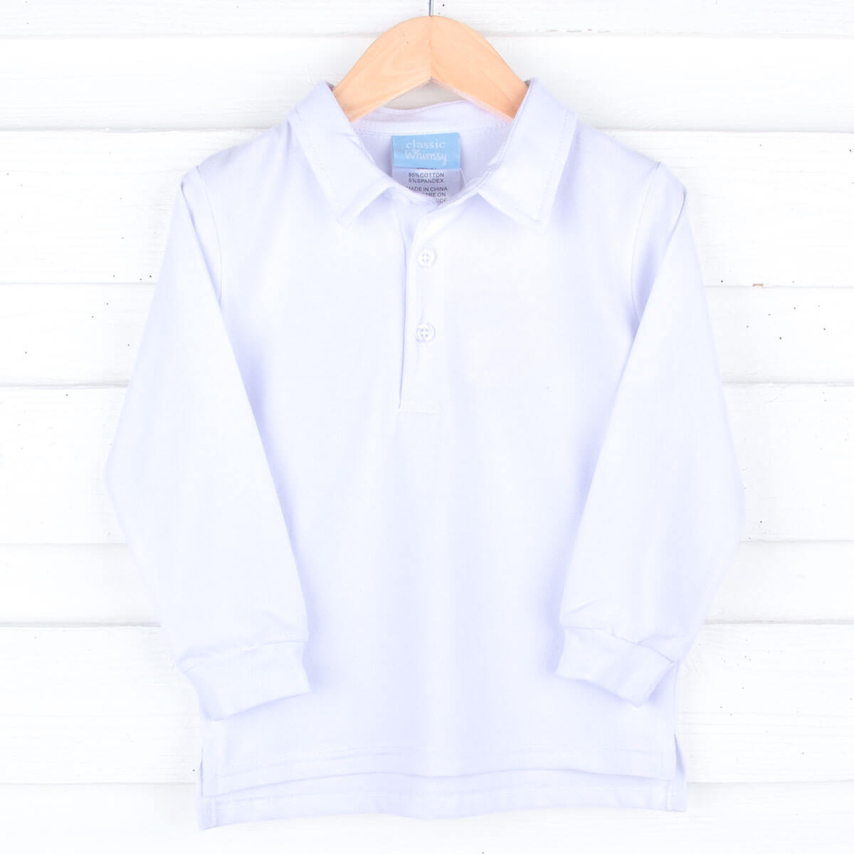 White Long Sleeve Pique Polo Shirt