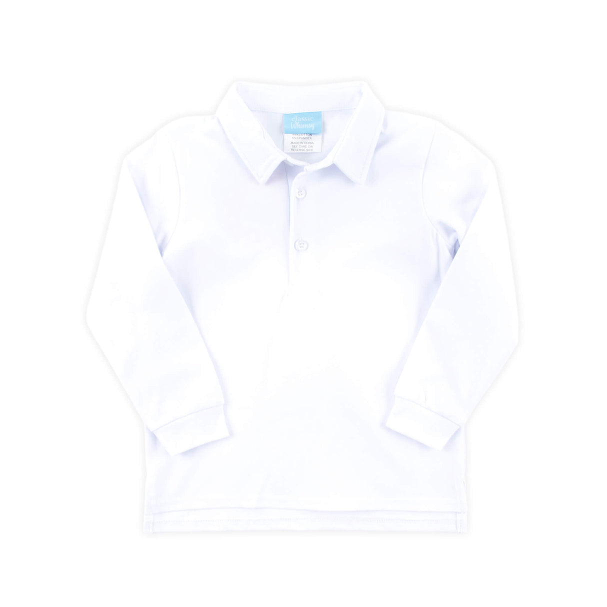 White Long Sleeve Pique Polo Shirt