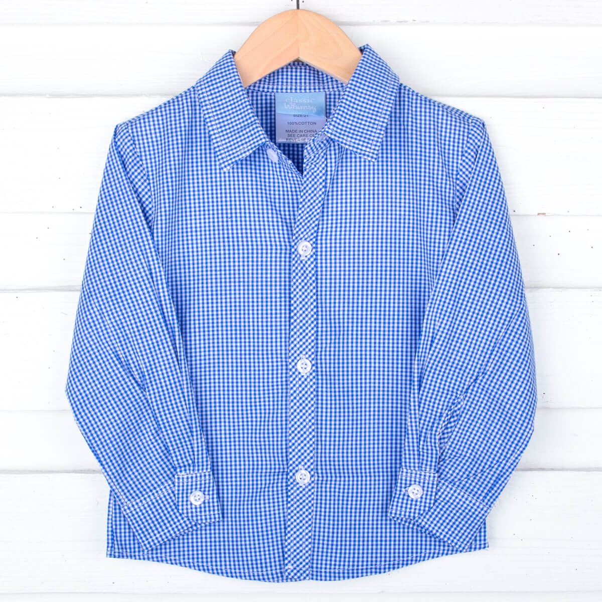 Gingham Button Down Shirt Royal Blue