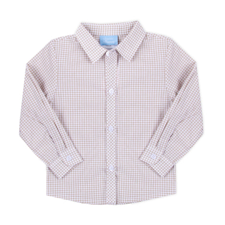 Gingham Button Down Shirt Tan