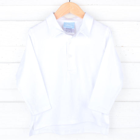 Solid Long Sleeve Polo Shirt White