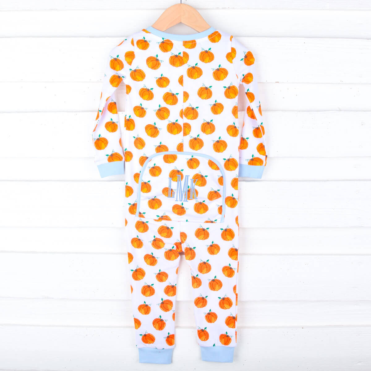 Bountiful Pumpkin Zip Sleeper Blue Trim