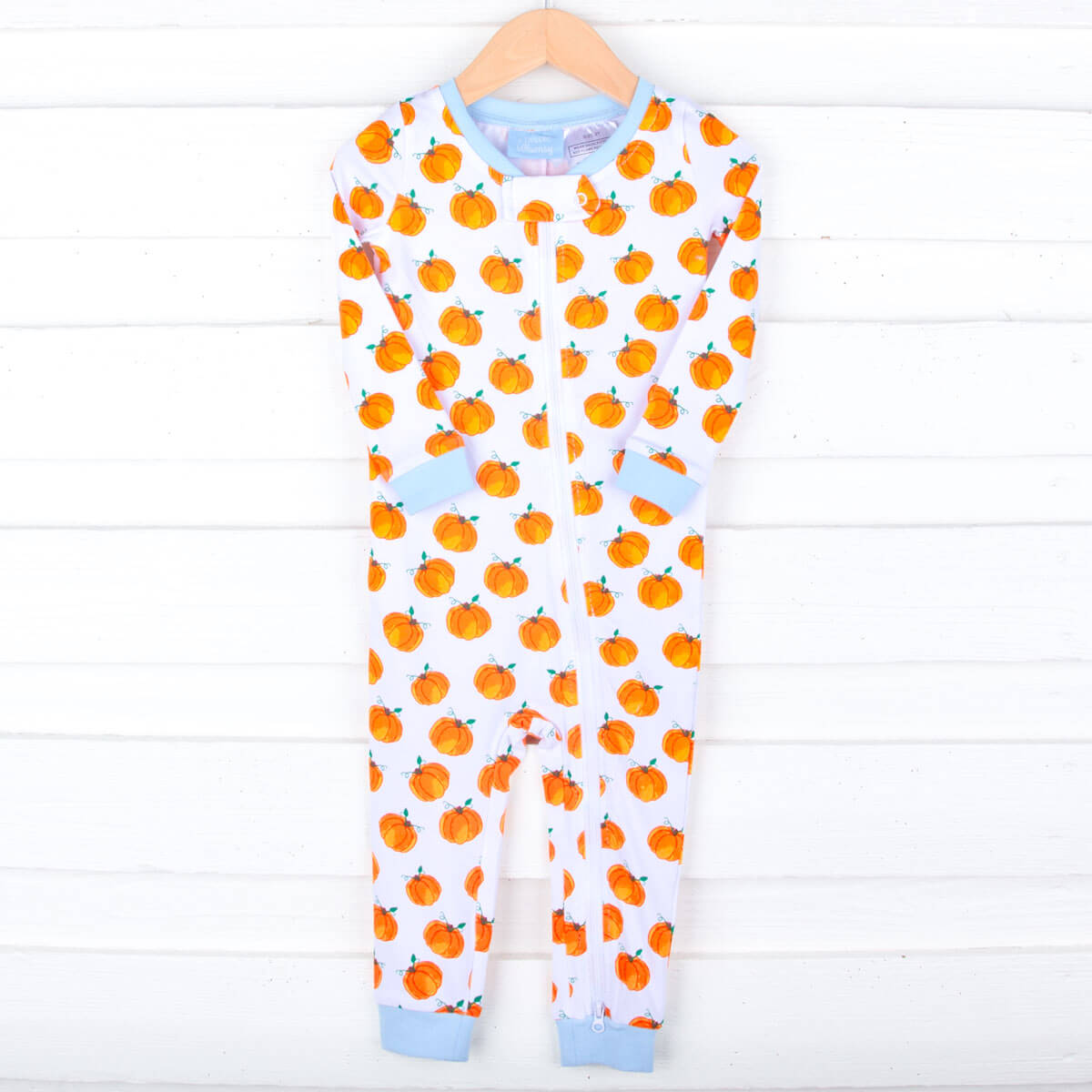 Bountiful Pumpkin Zip Sleeper Blue Trim