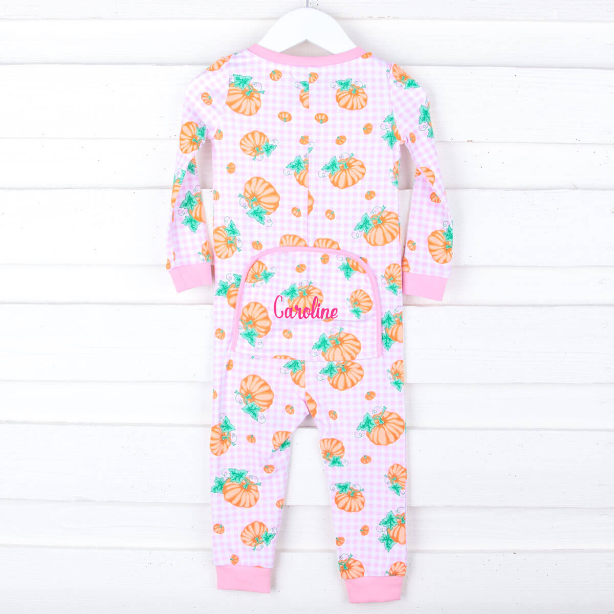 Pumpkin Print Pink Gingham Zip Sleeper