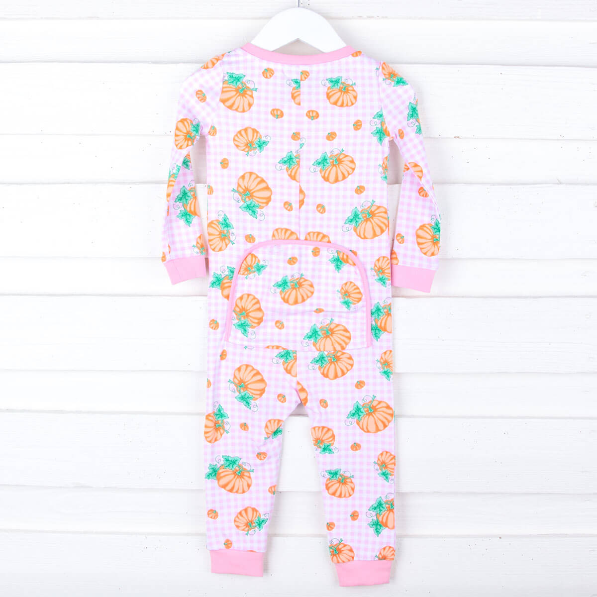 Pumpkin Print Pink Gingham Zip Sleeper