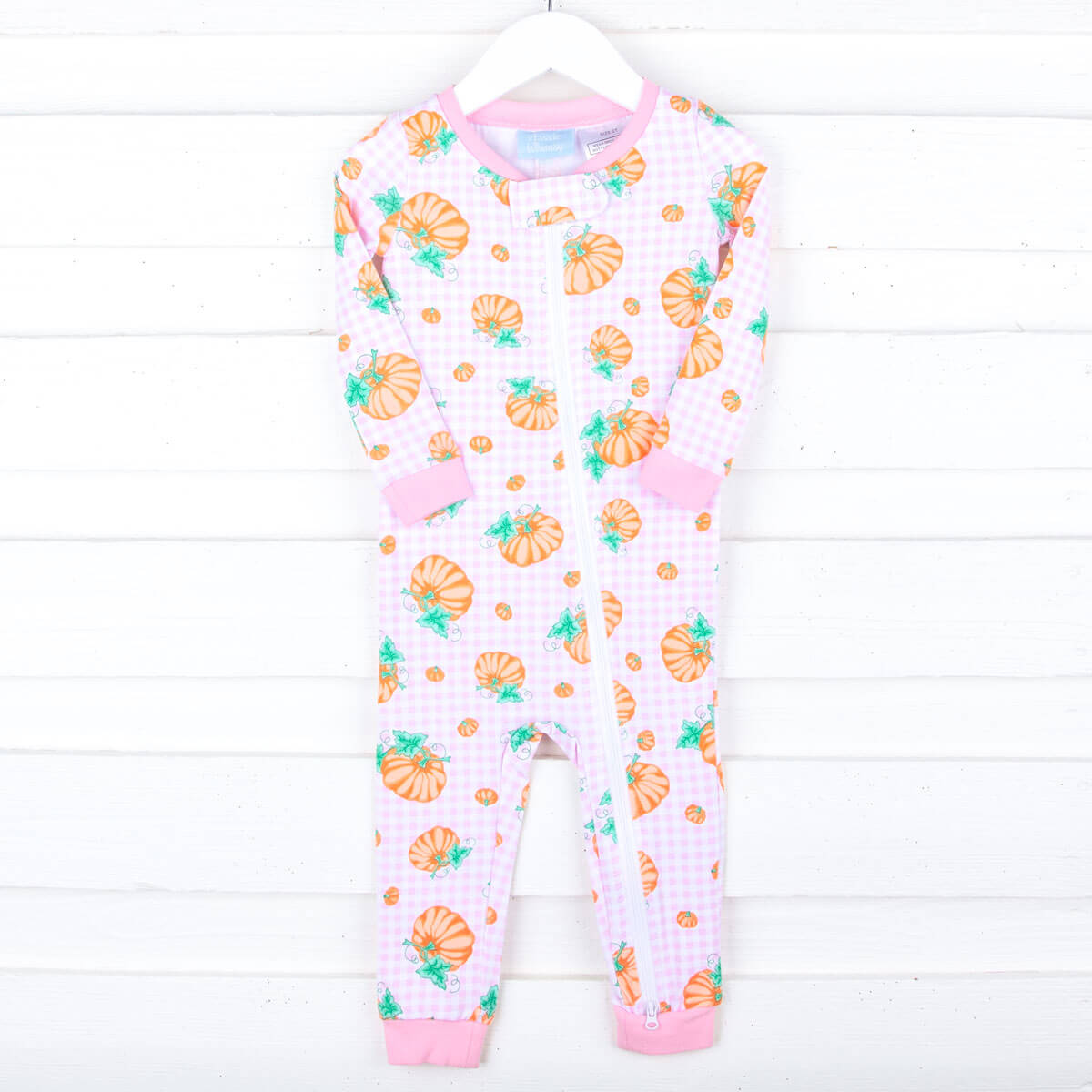 Pumpkin Print Pink Gingham Zip Sleeper