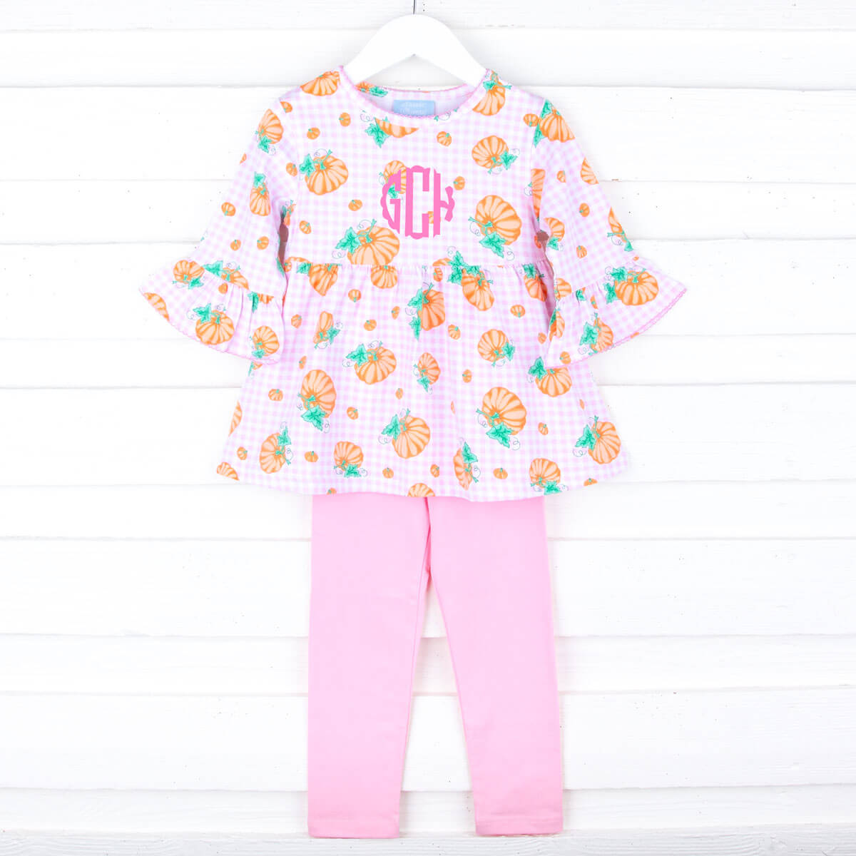 Pumpkin Print Pink Gingham Sophia Legging Set