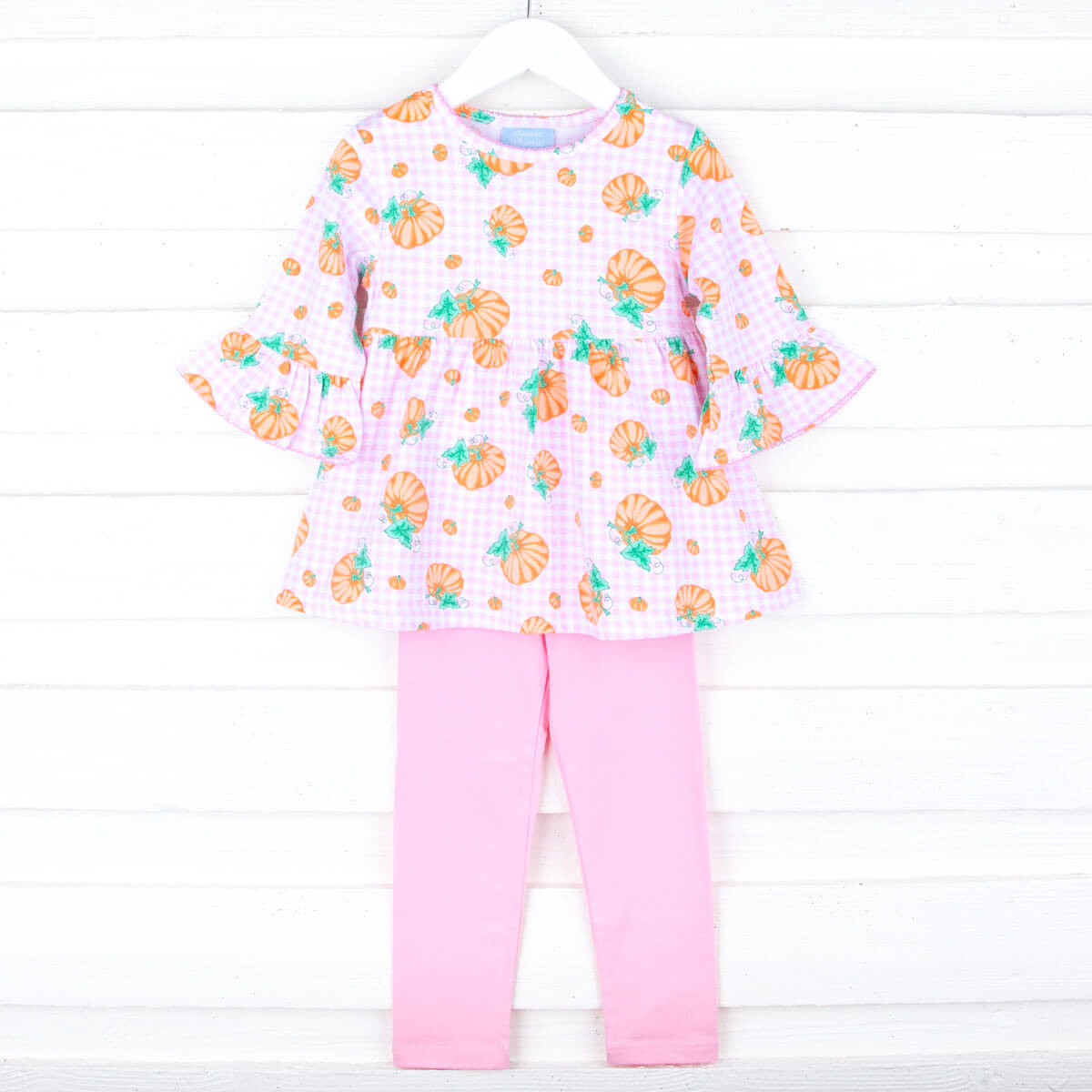 Pumpkin Print Pink Gingham Sophia Legging Set