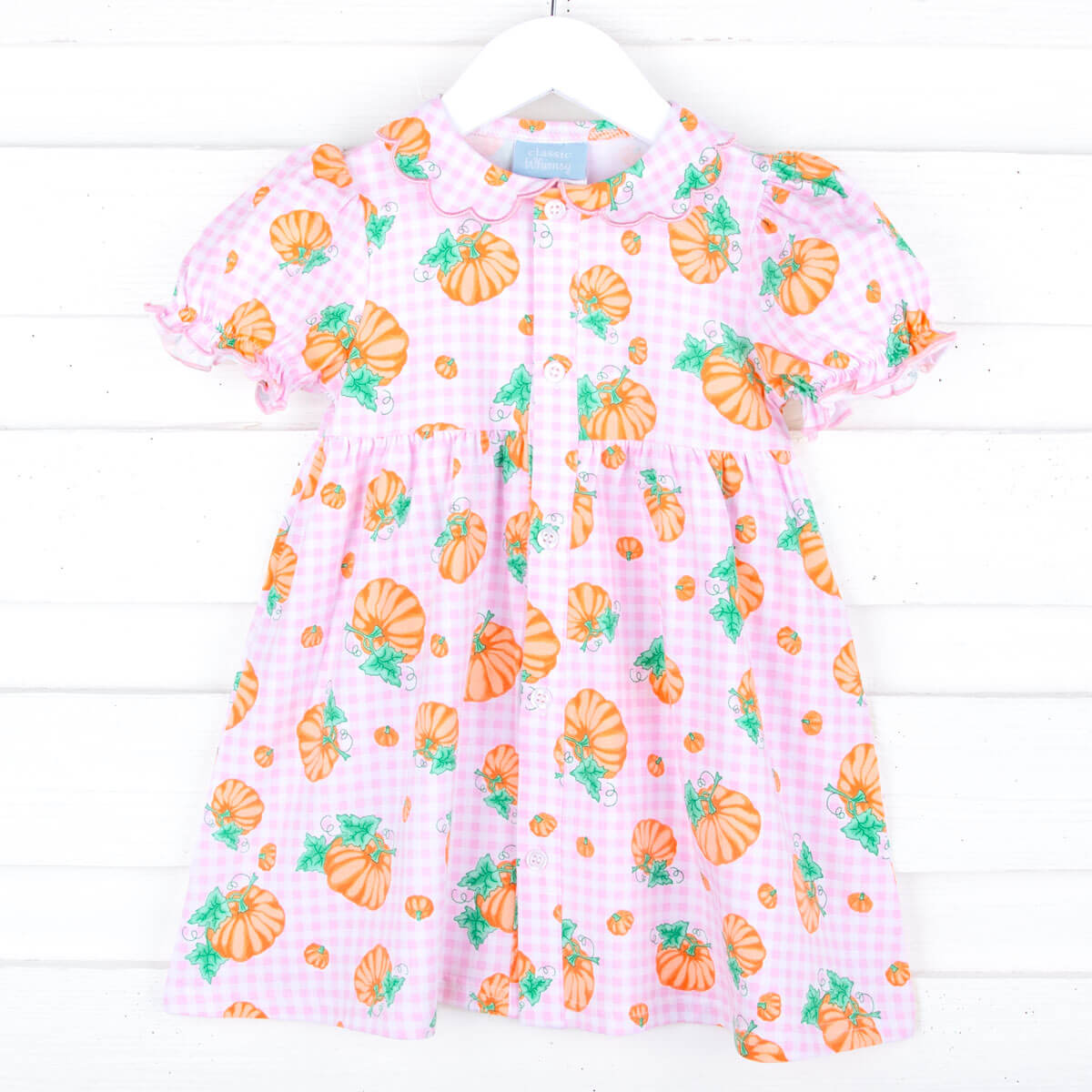 Pumpkin Print Pink Gingham Lola Dress