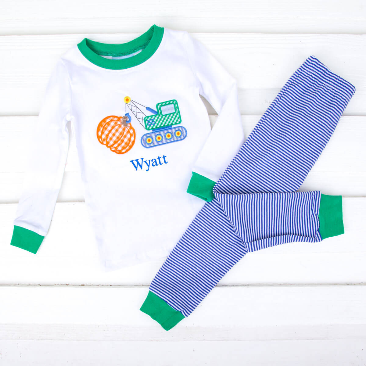 Autumn Pumpkin Royal Blue Stripe Pajamas