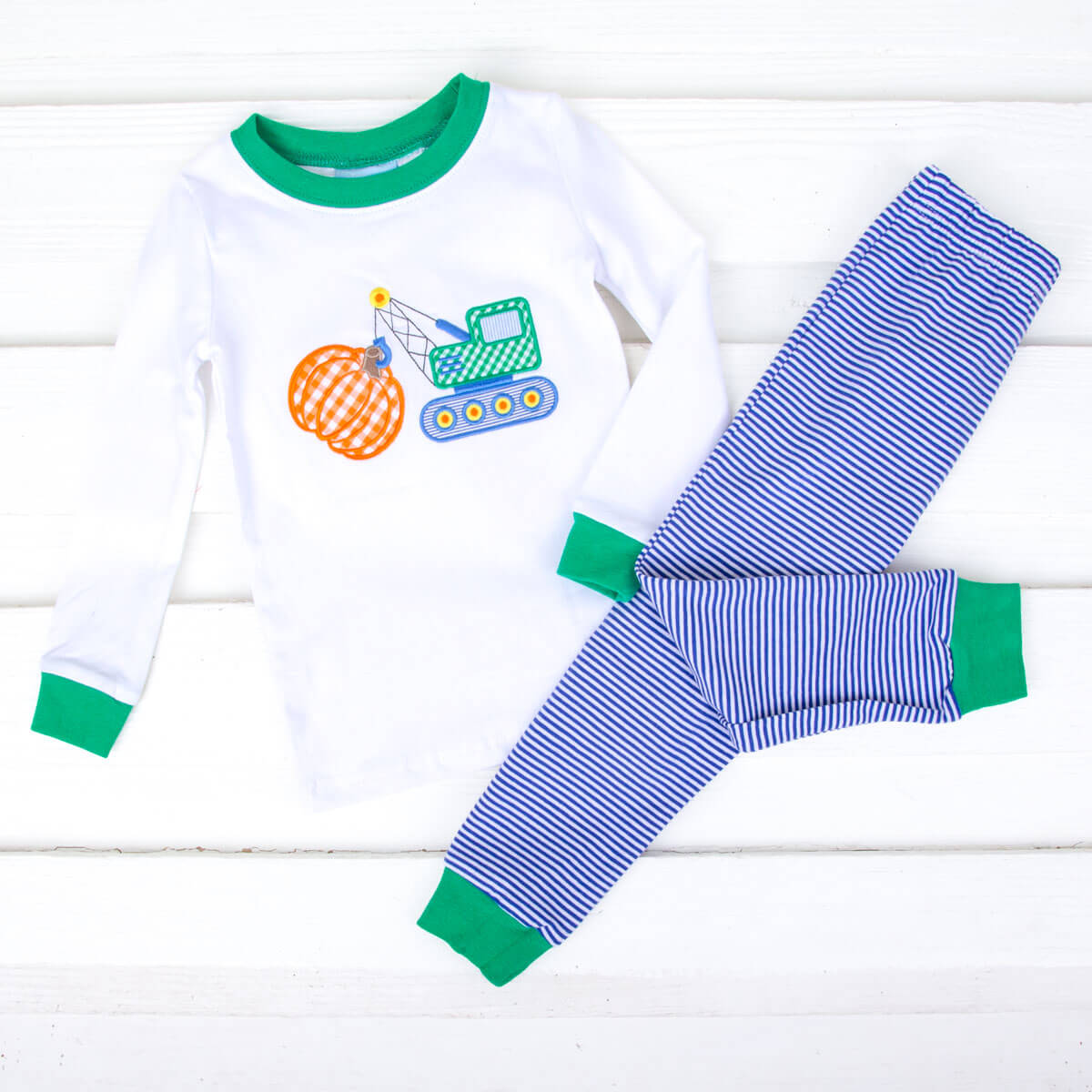 Autumn Pumpkin Royal Blue Stripe Pajamas