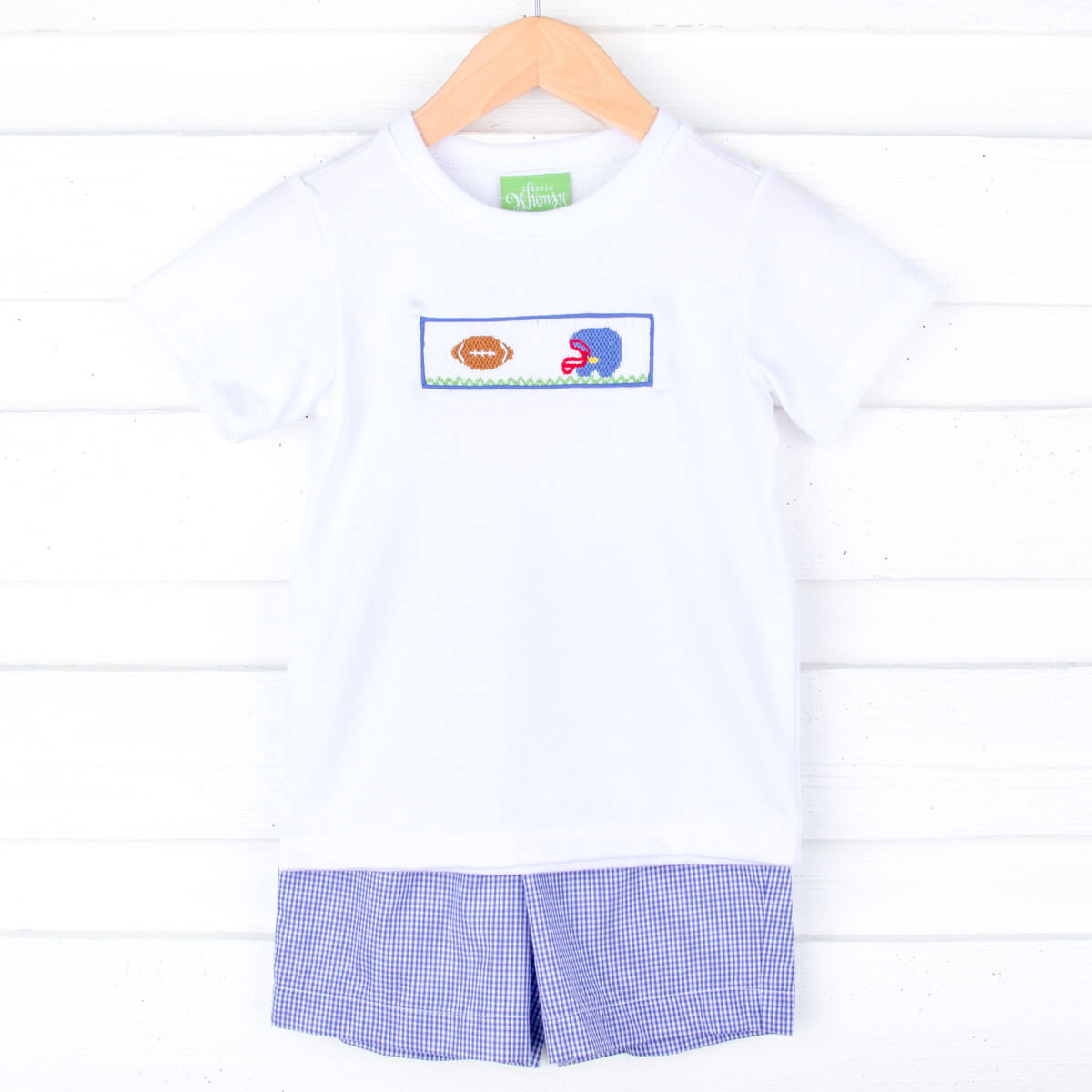 Football Smocked Royal Blue Gingham Short Set