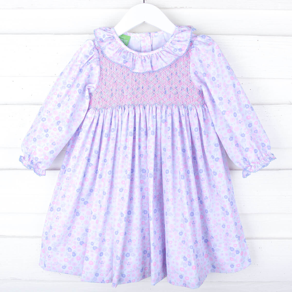 Pink Floral Geo Smocked Collared Dress