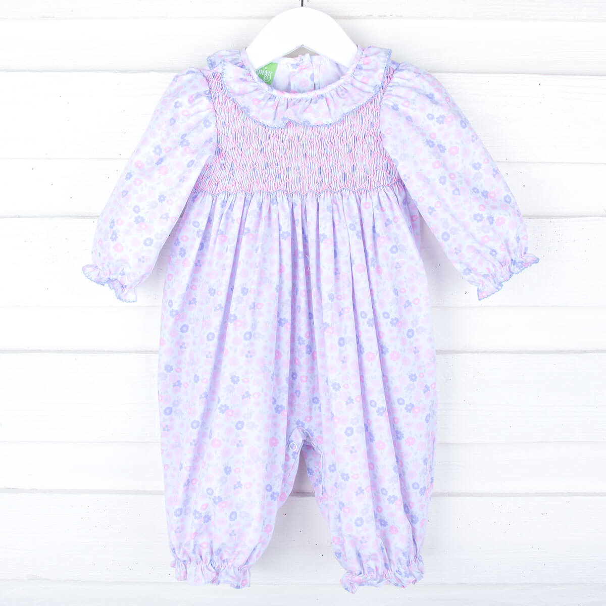 Pink Floral Geo Smocked Long Sleeve Long Bubble