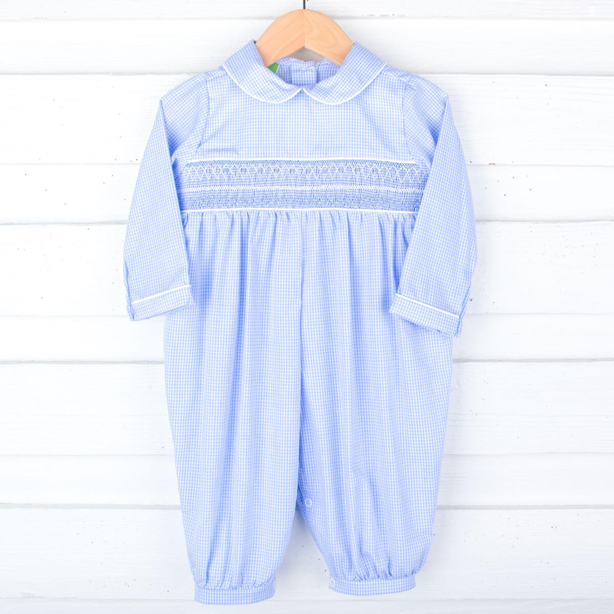 Light Blue Geo Smocked Gingham Romper