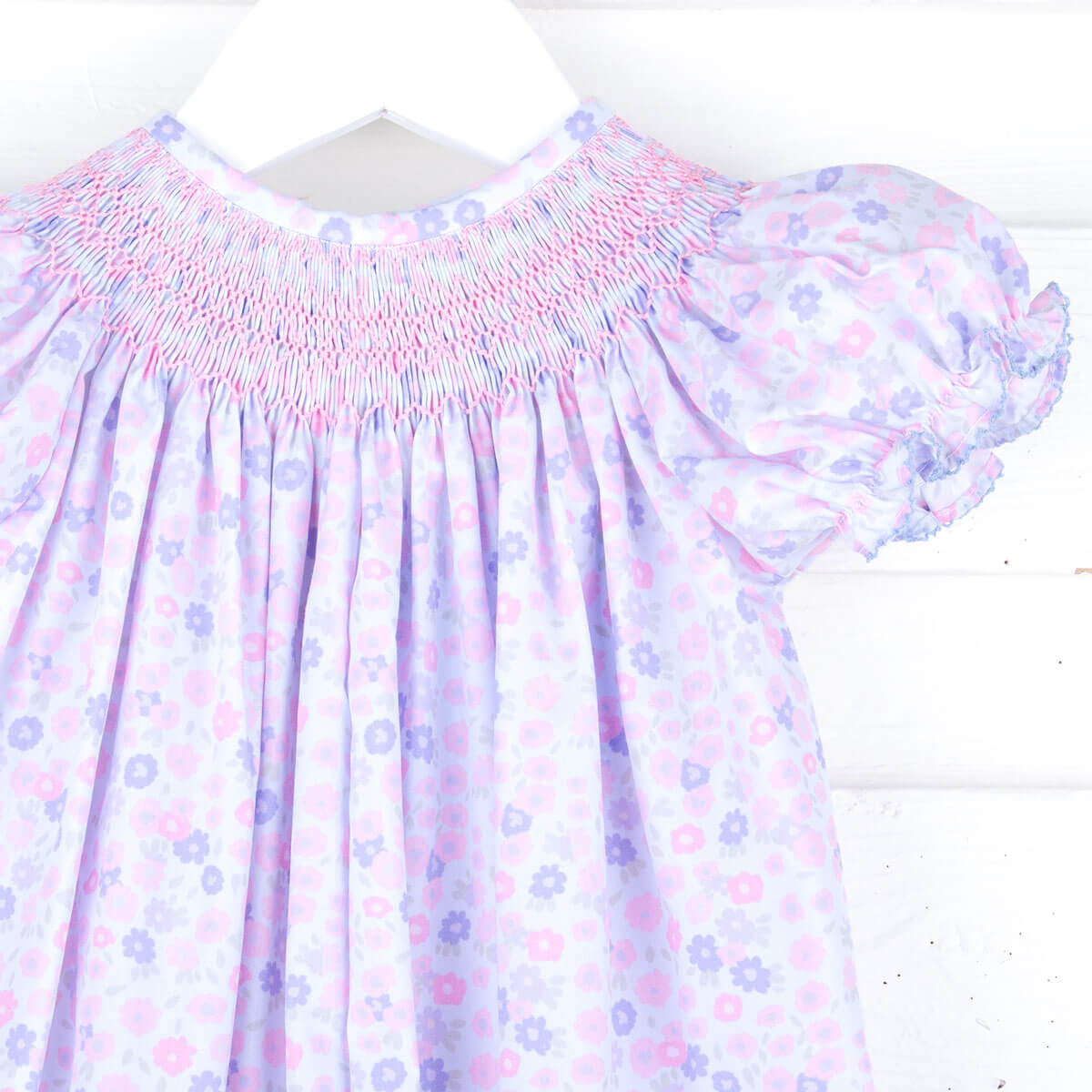 Pink Floral Geo Smocked Bishop Long Bubble