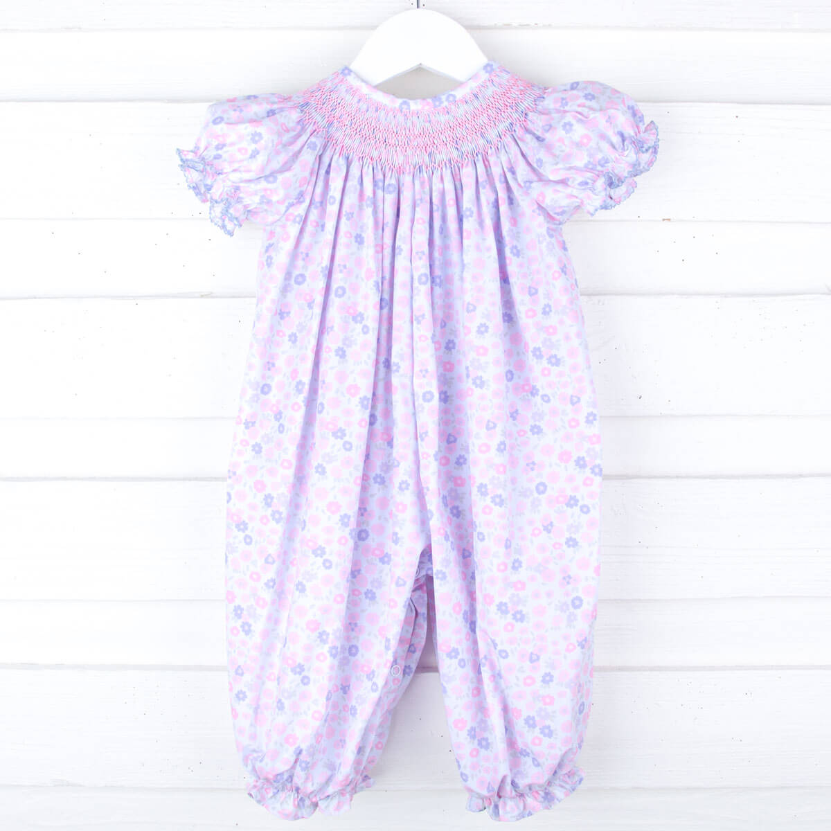 Pink Floral Geo Smocked Bishop Long Bubble