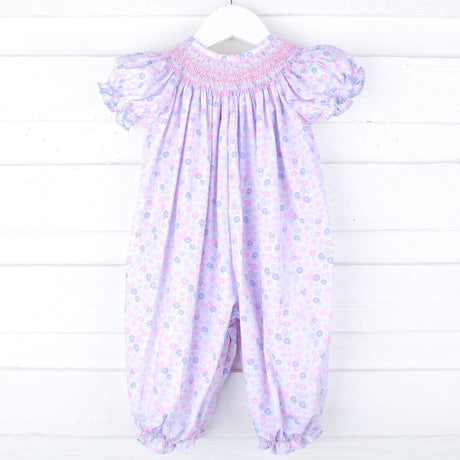 Pink Floral Geo Smocked Bishop Long Bubble