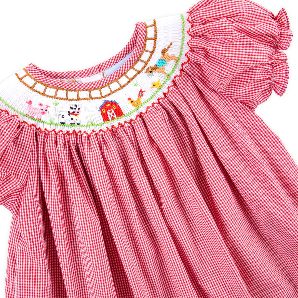 Farm Smocked Red Gingham Long Bubble