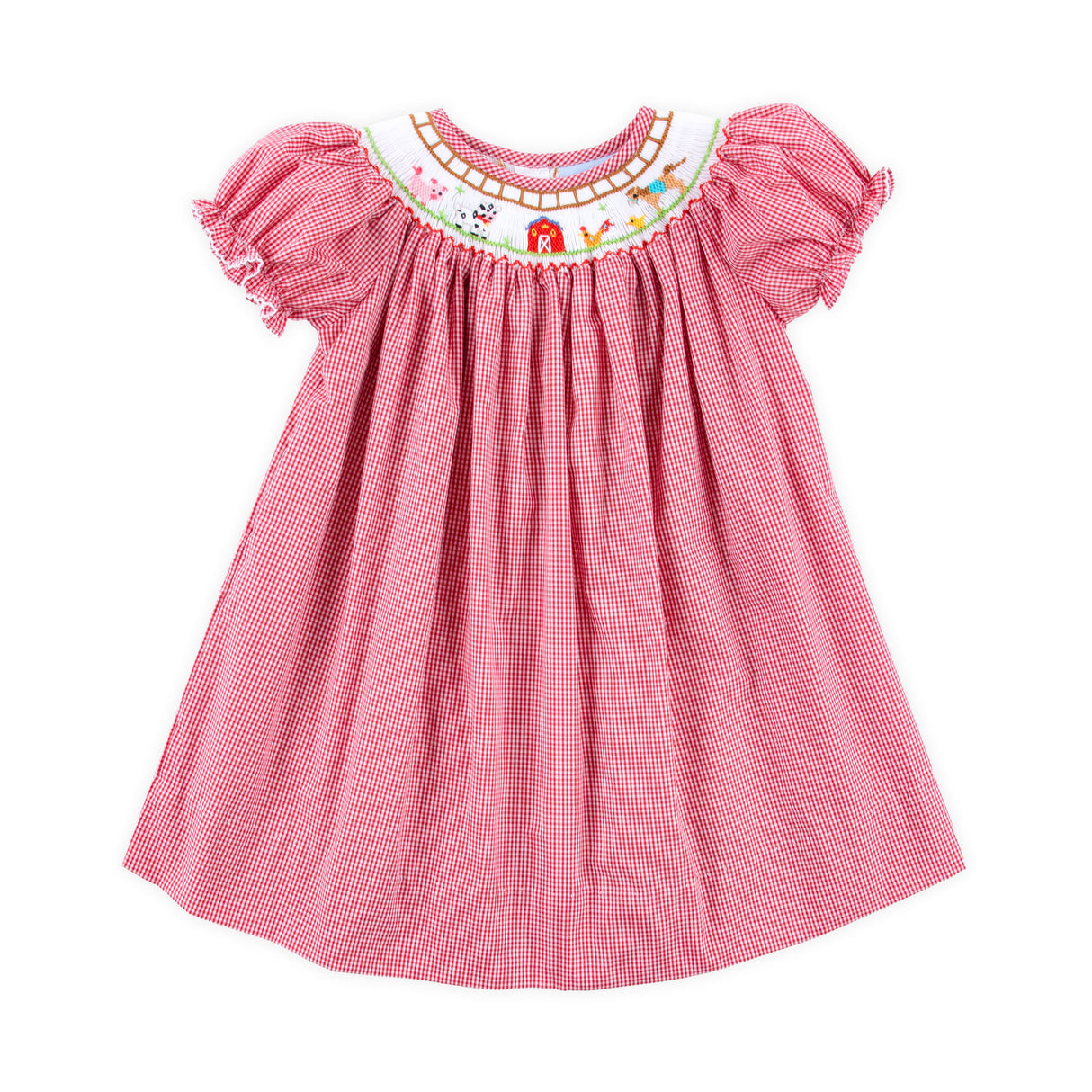 Farm Smocked Red Gingham Bishop Dress
