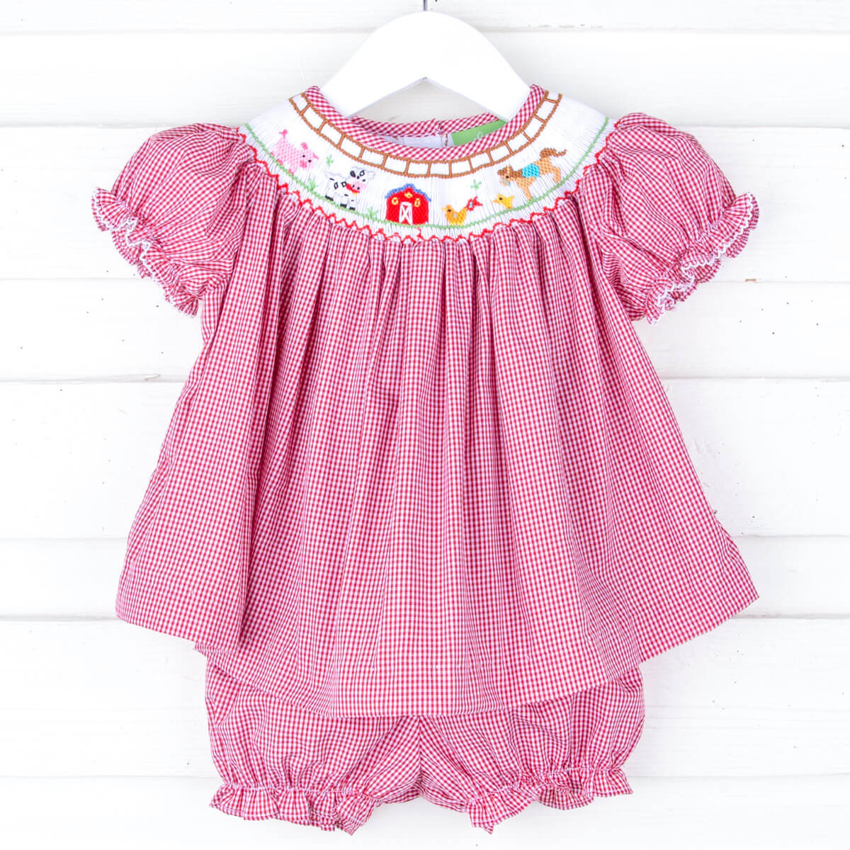 Farm Smocked Red Gingham Bloomer Set