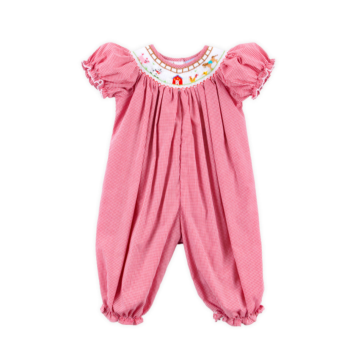 Farm Smocked Red Gingham Long Bubble