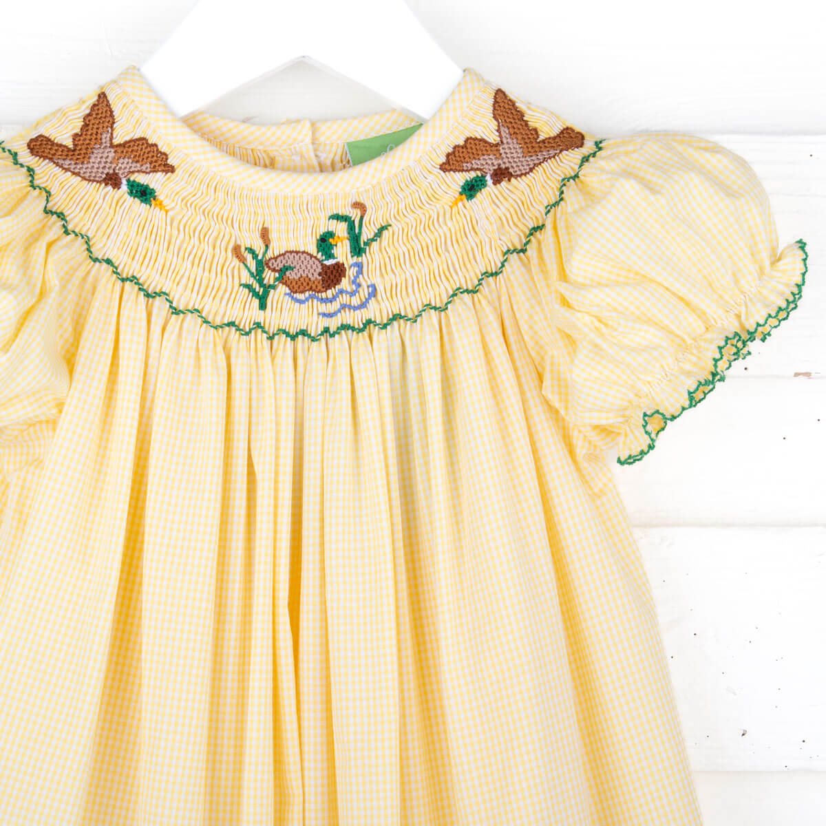 Mallard Smocked Yellow Gingham Bishop Dress