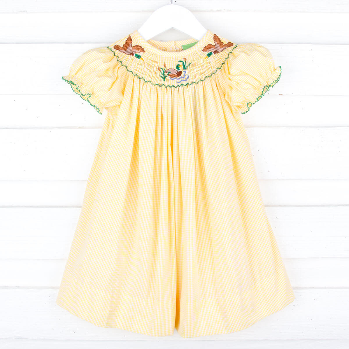 Mallard Smocked Yellow Gingham Bishop Dress