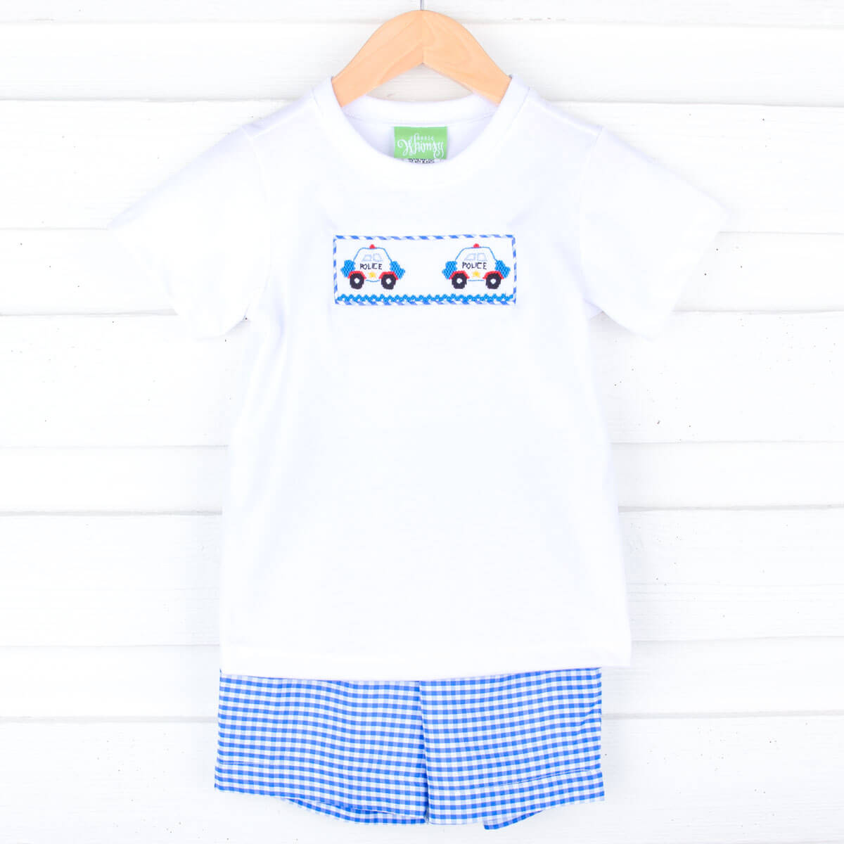 Police Car Smocked Royal Gingham Short Set