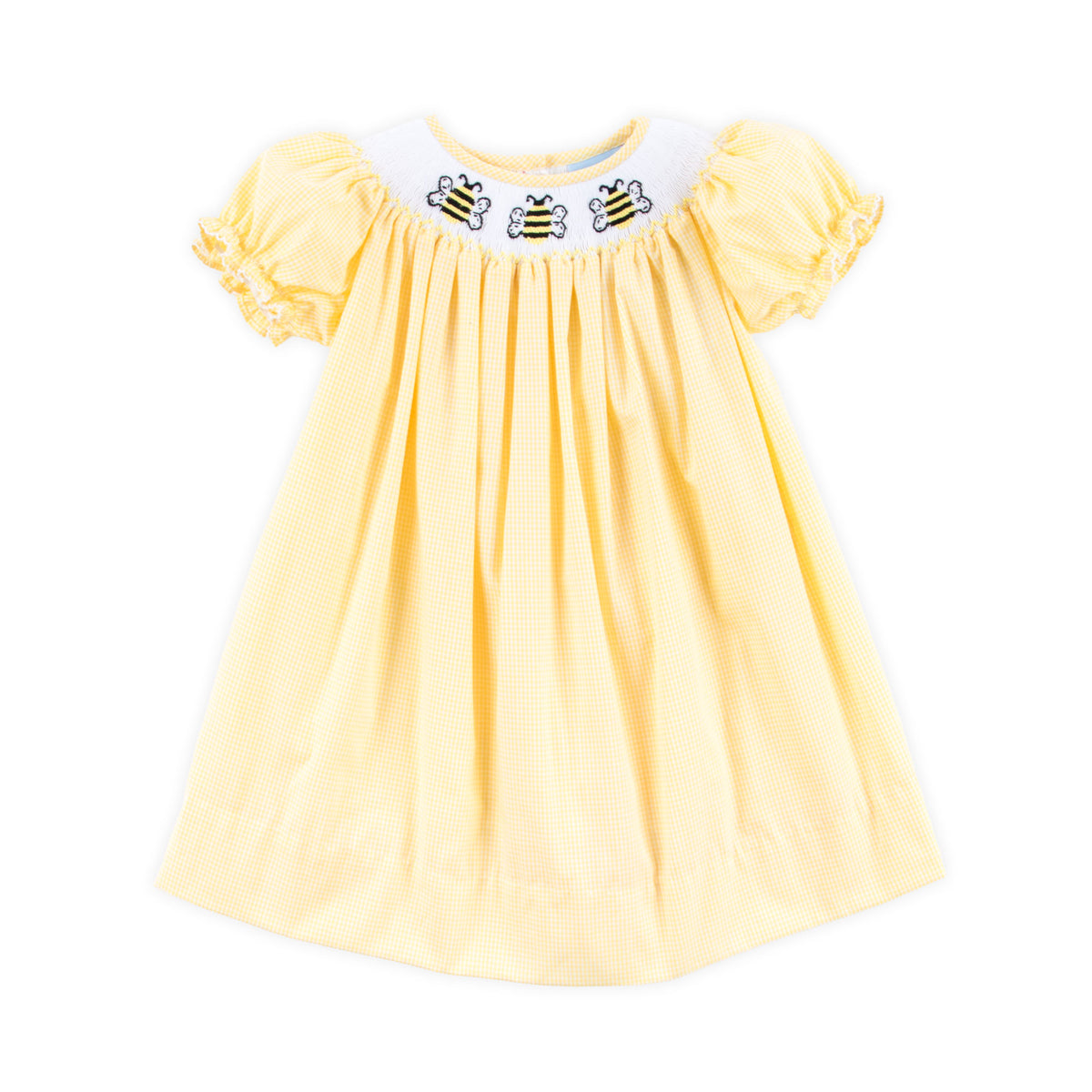 easter yellow dress Bee Smocked Yellow Gingham Bishop Dress by Classic Whimsy - Girls Dresses
