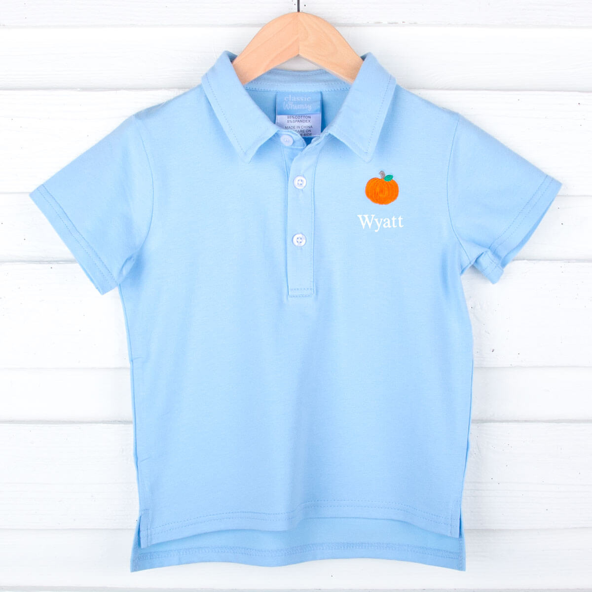 Pumpkin Embroidered Light Blue Polo