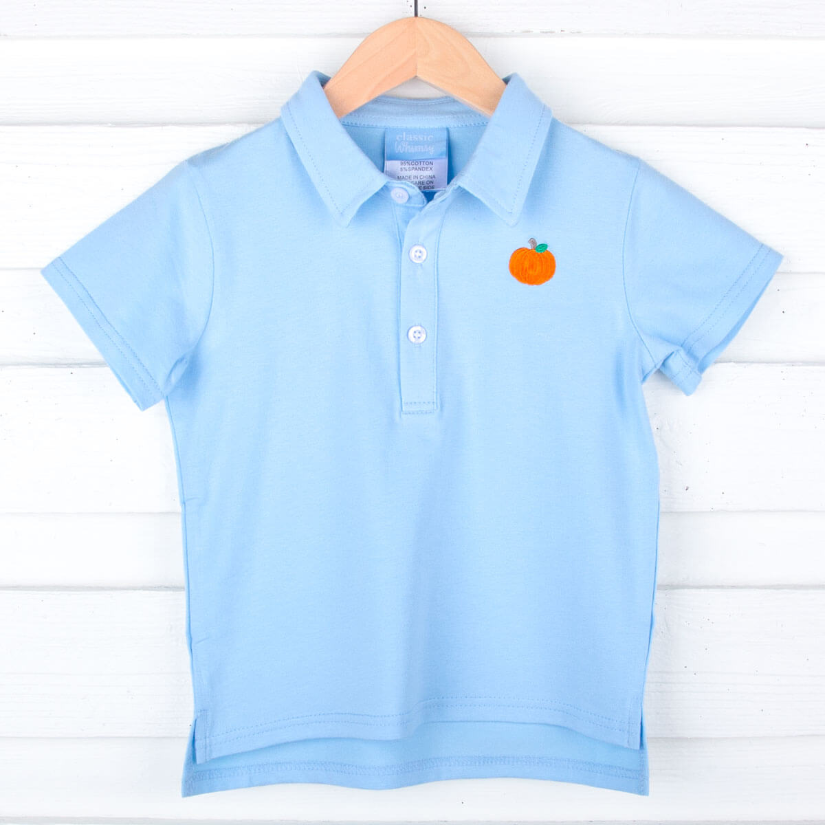 Pumpkin Embroidered Light Blue Polo