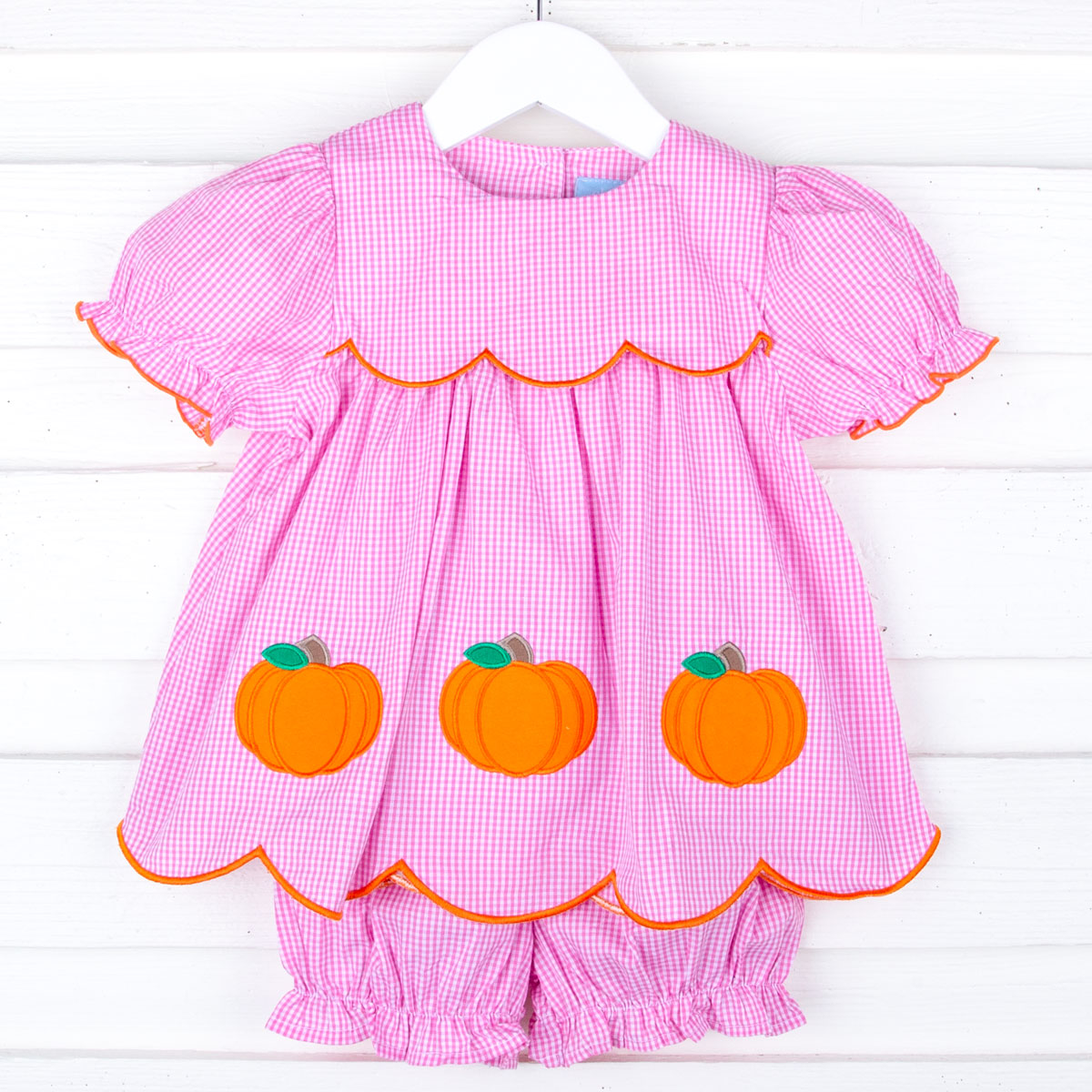 Pumpkin Cluster Pink Gingham Amelia Bloomer Set