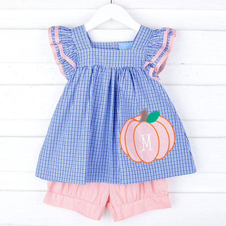 Pumpkin Cutie Royal Blue Gingham Poppy Short Set