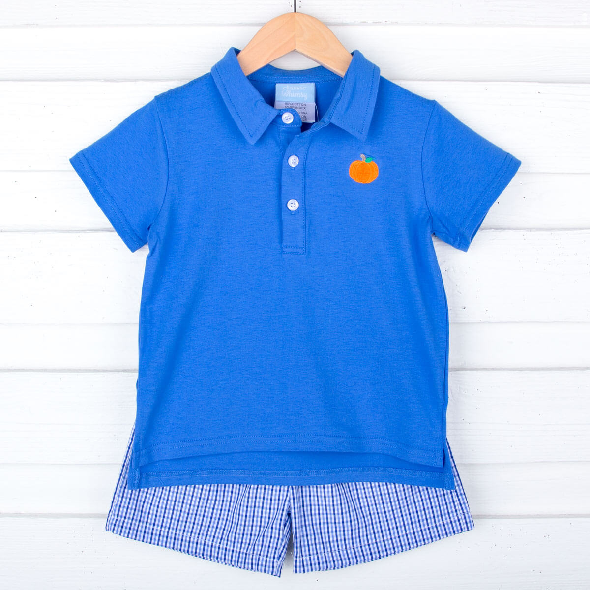 Pumpkin Cutie Royal Blue Gingham Polo Short Set