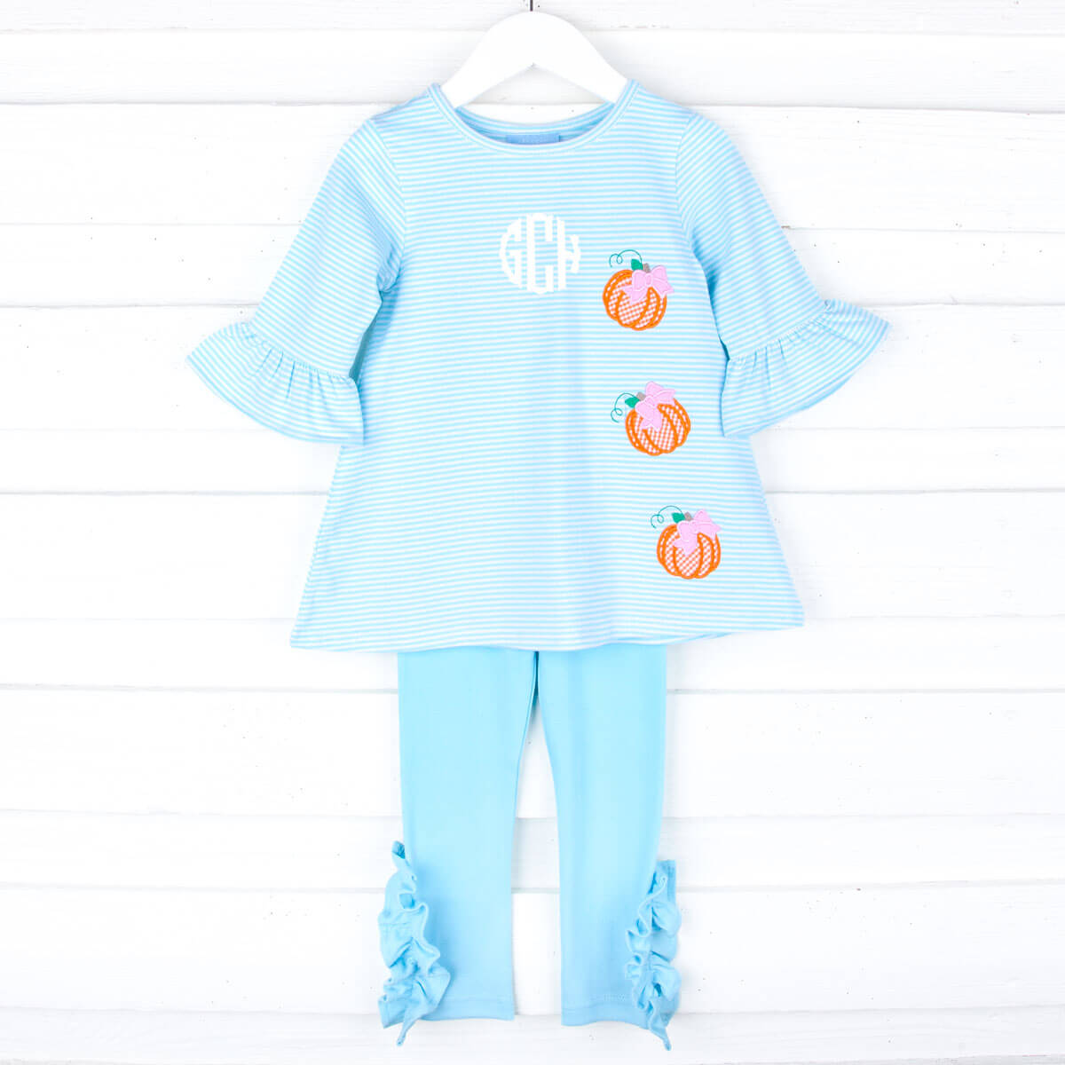 Tumbled Pumpkin Turquoise Stripe Milly Legging Set