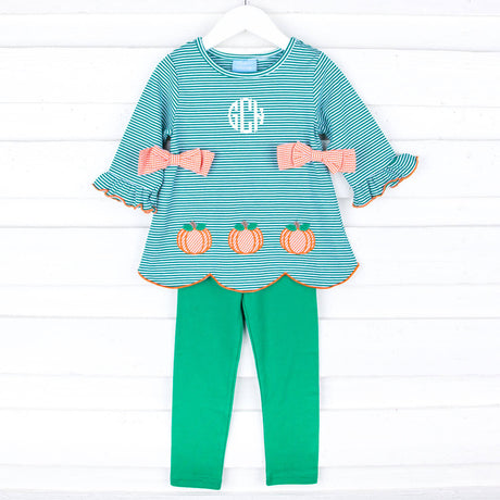Fall Pumpkin Green Stripe Cleo Legging Set