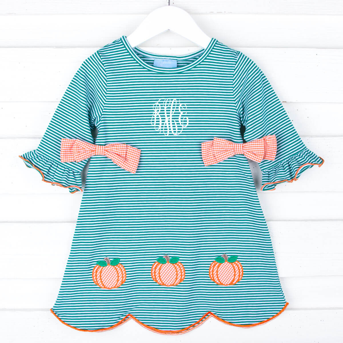 Fall Pumpkin Green Stripe Cleo Dress