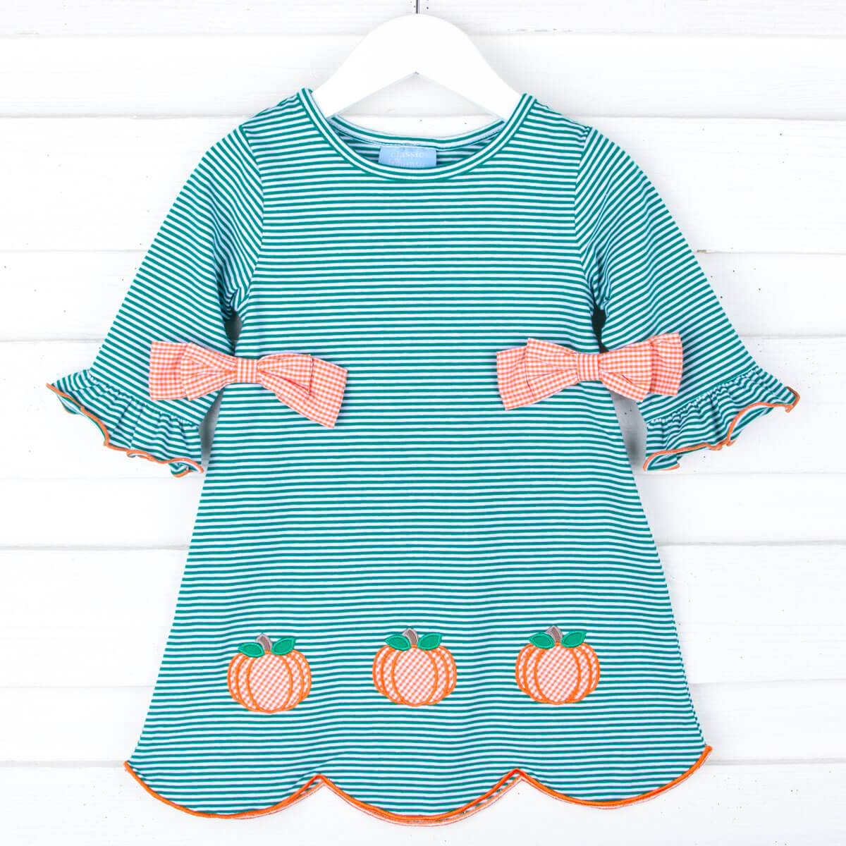 Fall Pumpkin Green Stripe Cleo Dress