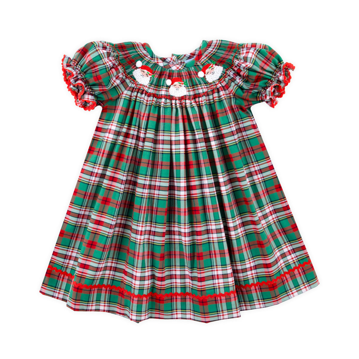 Merry & Bright Plaid Smocked Santa Bishop Dress