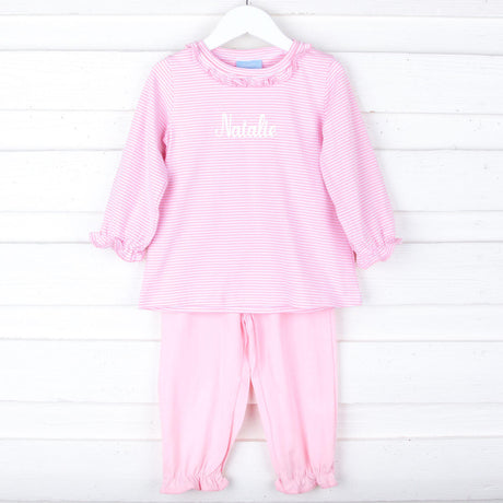 Pink Stripe Ruffle Pant Set